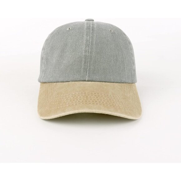 Unisex Washed-grey Yellow Baseball Cap Cotton Fits Washed Denim Adjustable Hat - Picture 2 of 5